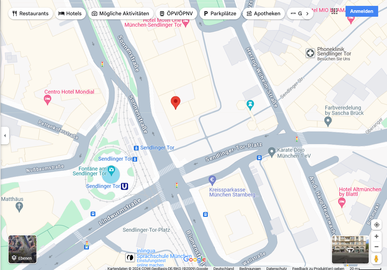 Google Maps Kartenausschnitt der Zahnarztpraxis am SagaDent in München